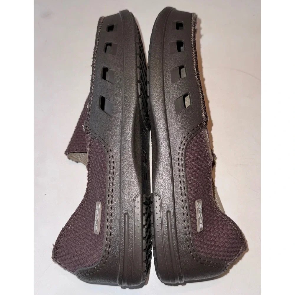 Crocs Santa Cruz Men's 10 Brown Canvas Slip On Loafers Casual Shoes
